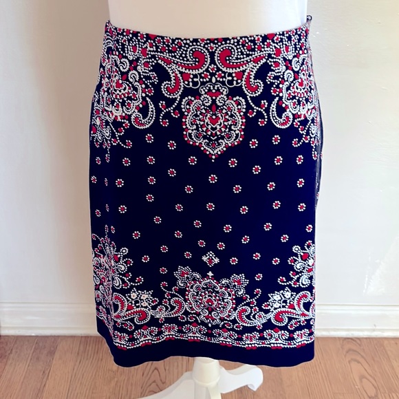 Talbots red, white and navy blue print pencil skirt. Paisley. - Picture 2 of 9